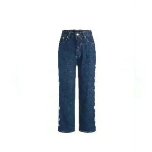 CIDER HIGH WAISTED Side Floral Embroidery Jeans SIZE SMALL